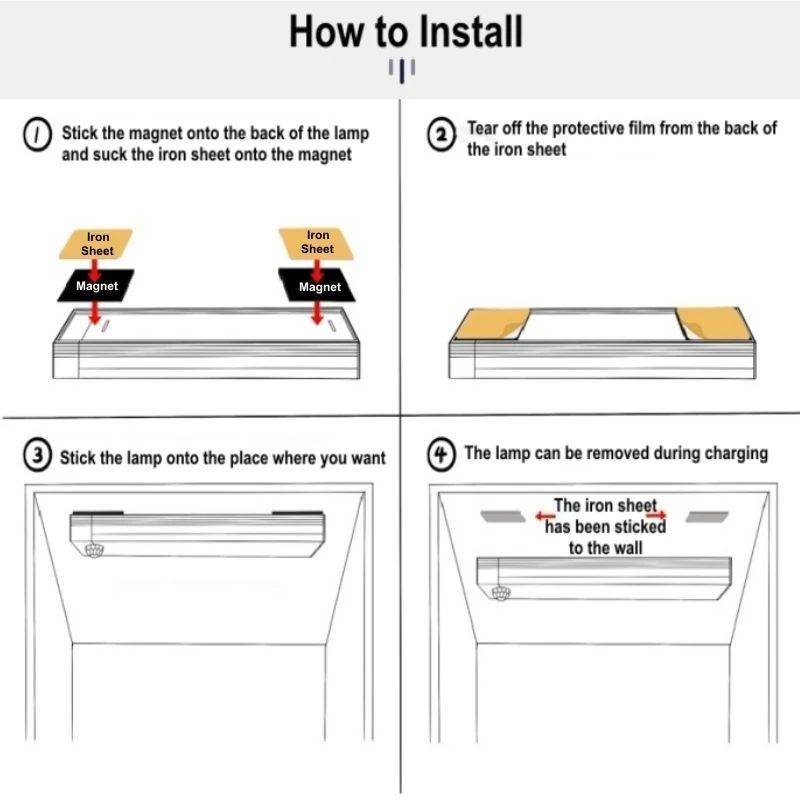 USB Rechargeable Wireless LED Bar Light With Motion Sensor Magnetic Cabinet Night Lamp 8