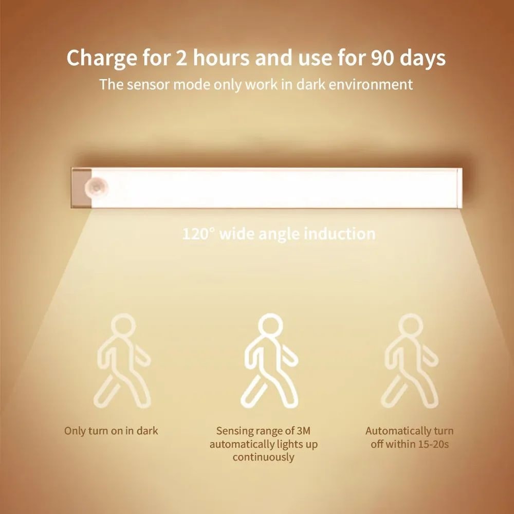 USB Rechargeable Magnetic Motion Sensor Night Light Dimmable LED Cabinet Lamp 9