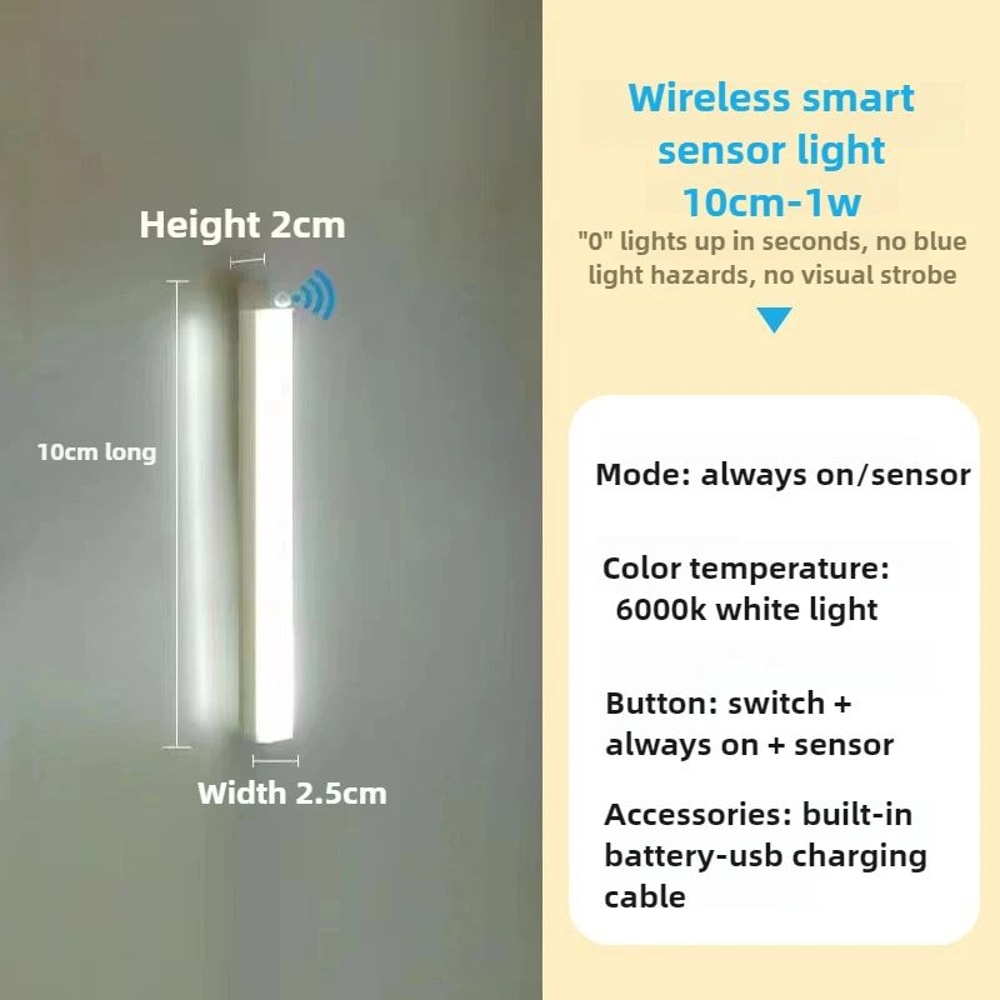 USB Rechargeable Magnetic Motion Sensor Night Light Dimmable LED Cabinet Lamp 13