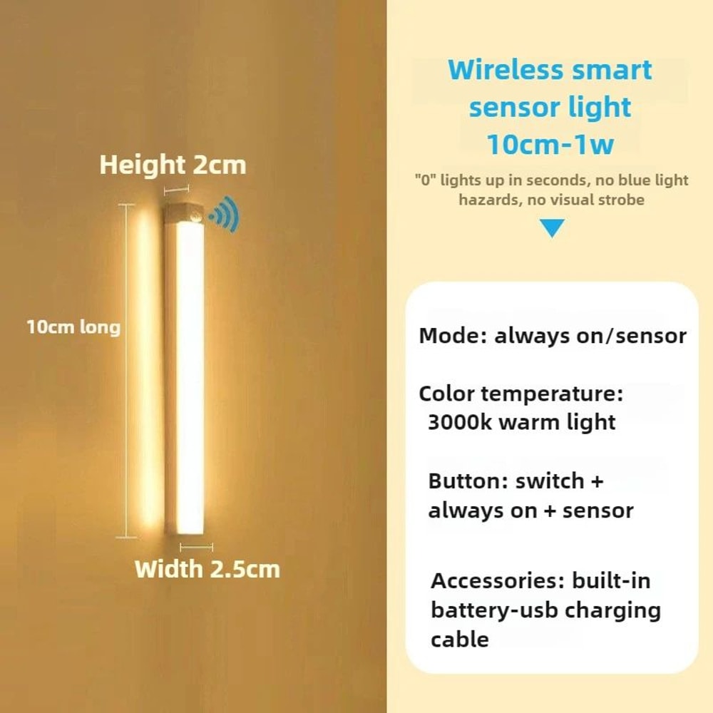 USB Rechargeable Magnetic Motion Sensor Night Light Dimmable LED Cabinet Lamp 14