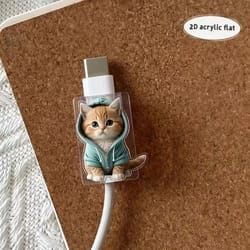 cartoon cat cable protectors for type-c charging cables anti-break cute cable saver (2 pack)