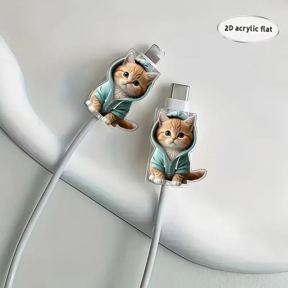 Cartoon Cat Cable Protectors For TypeC Charging Cables AntiBreak Cute Cable Saver 2 Pack 2