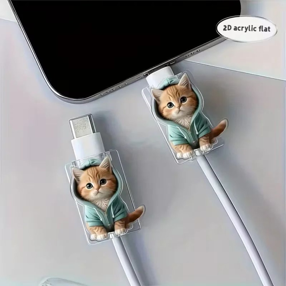 Cartoon Cat Cable Protectors For TypeC Charging Cables AntiBreak Cute Cable Saver 2 Pack 3