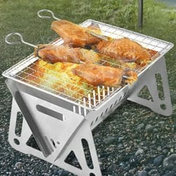 portable mini charcoal grill – stainless steel folding bbq grill for outdoor camping & multifunctional cooking