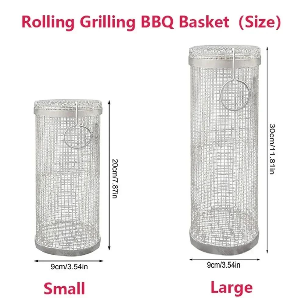 Rolling Stainless Steel BBQ Grill Basket For Outdoor Cooking 5