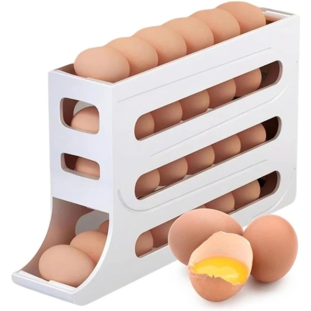 4 Tier Rolling Egg Dispenser Refrigerator Egg Storage Rack Holds 30 Eggs 0