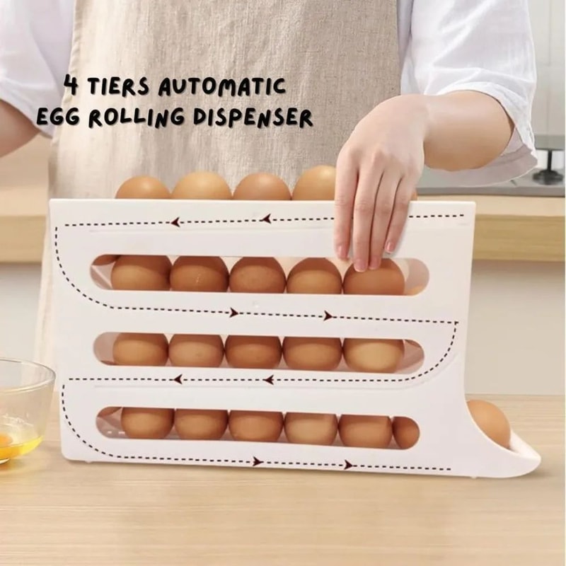 4 Tier Rolling Egg Dispenser Refrigerator Egg Storage Rack Holds 30 Eggs 2