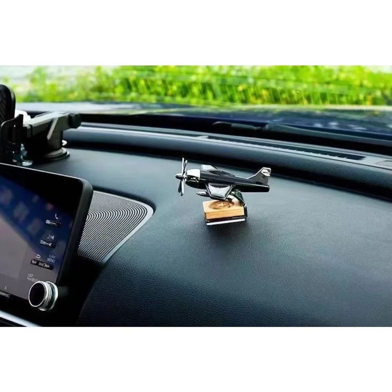 Solar Powered Airplane Car Diffuser With Wooden Base For Home And Office 2