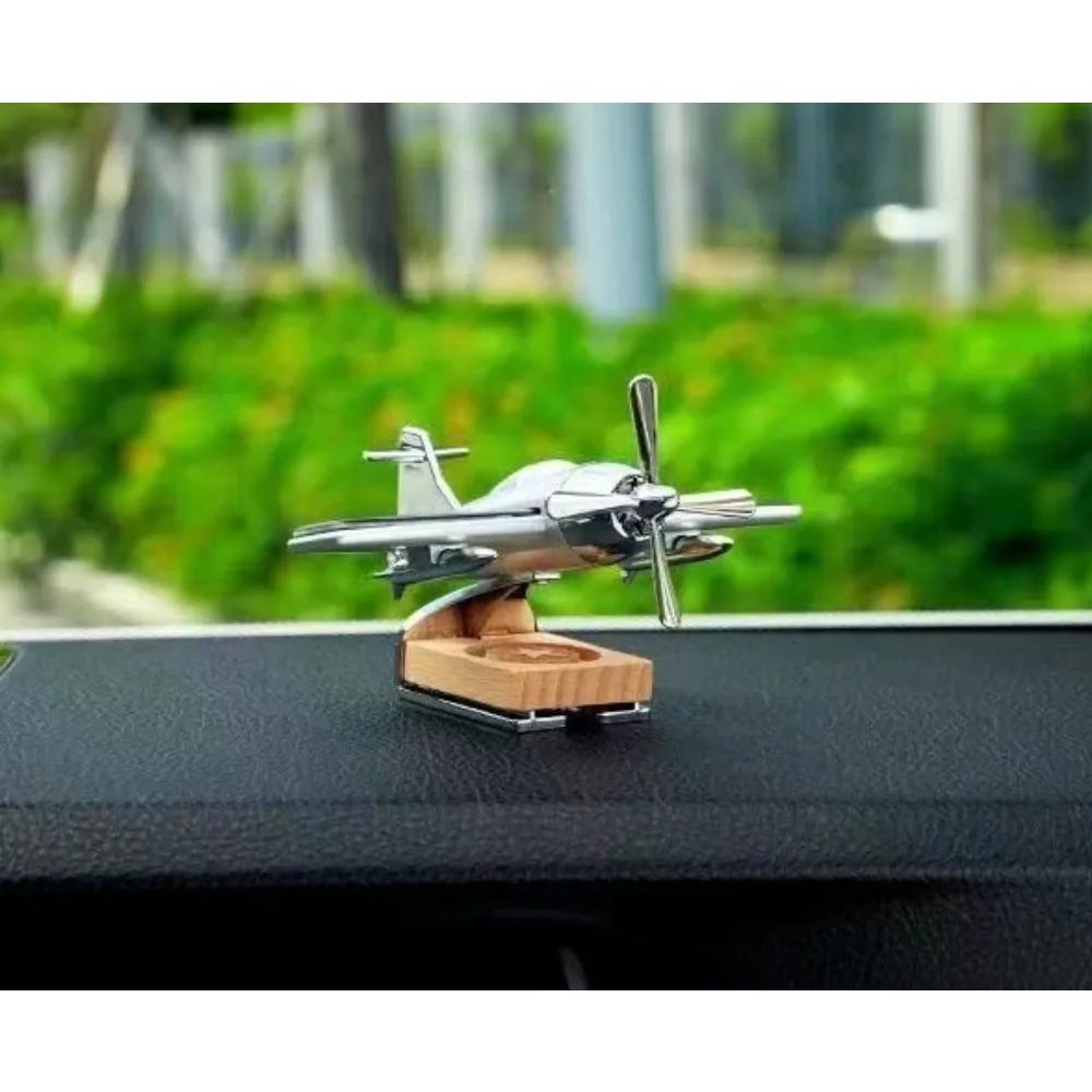 Solar Powered Airplane Car Diffuser With Wooden Base For Home And Office 3