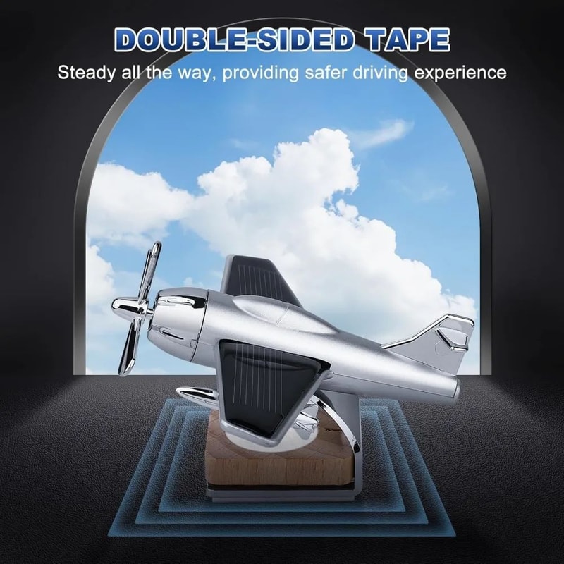 Solar Powered Airplane Car Diffuser With Wooden Base For Home And Office 4