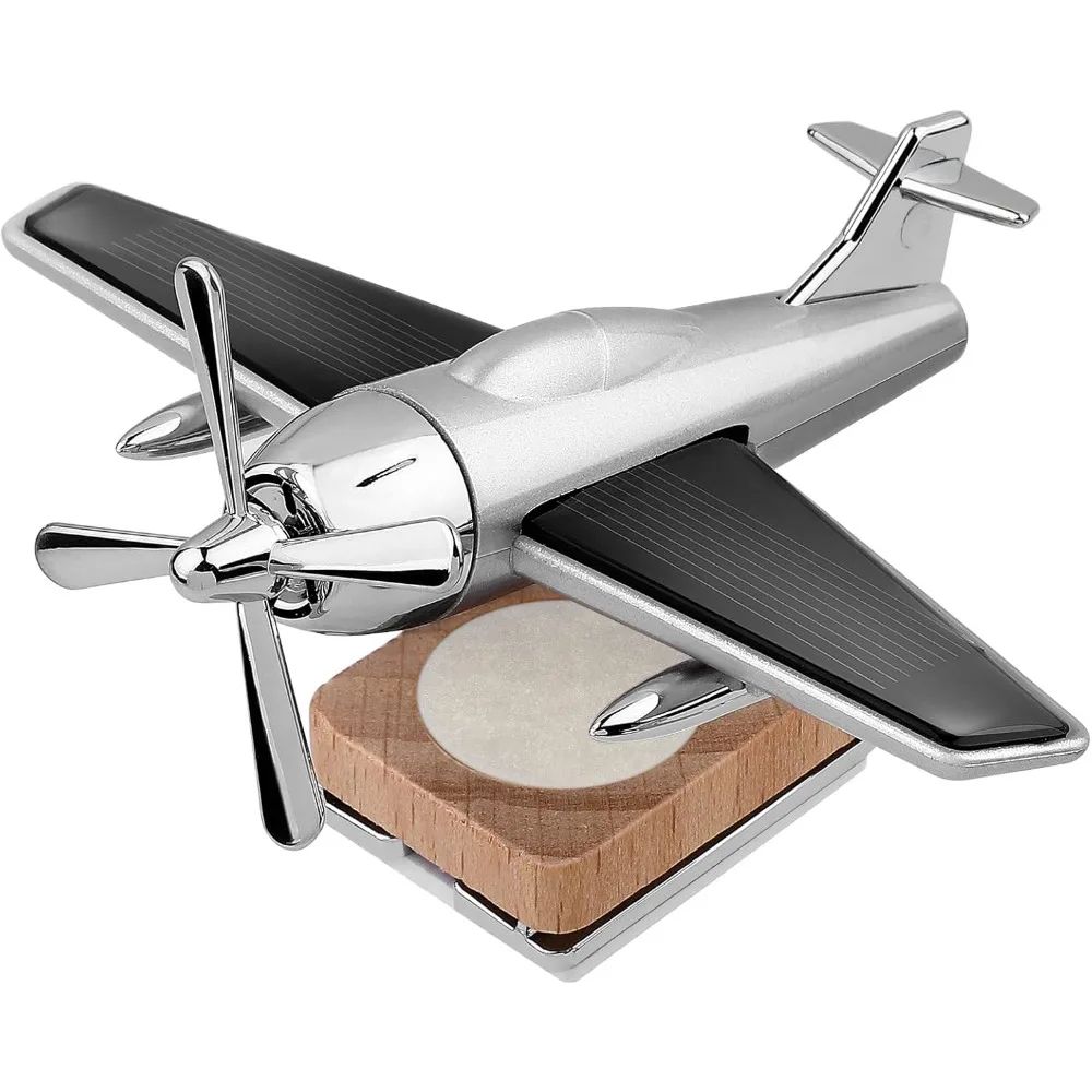 Solar Powered Airplane Car Diffuser With Wooden Base For Home And Office 7
