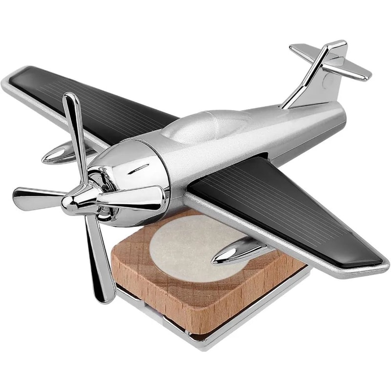 Solar Powered Airplane Car Diffuser With Wooden Base For Home And Office 7