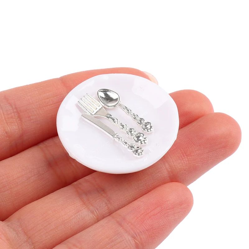 1 12 Dollhouse Miniature Plate Knife Fork Spoon Set Tableware Decor 12