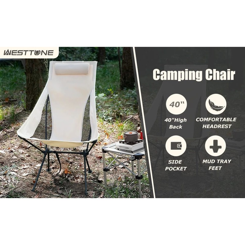 Westtune Portable Folding Camping Chair With Headrest Lightweight Outdoor Chair 6