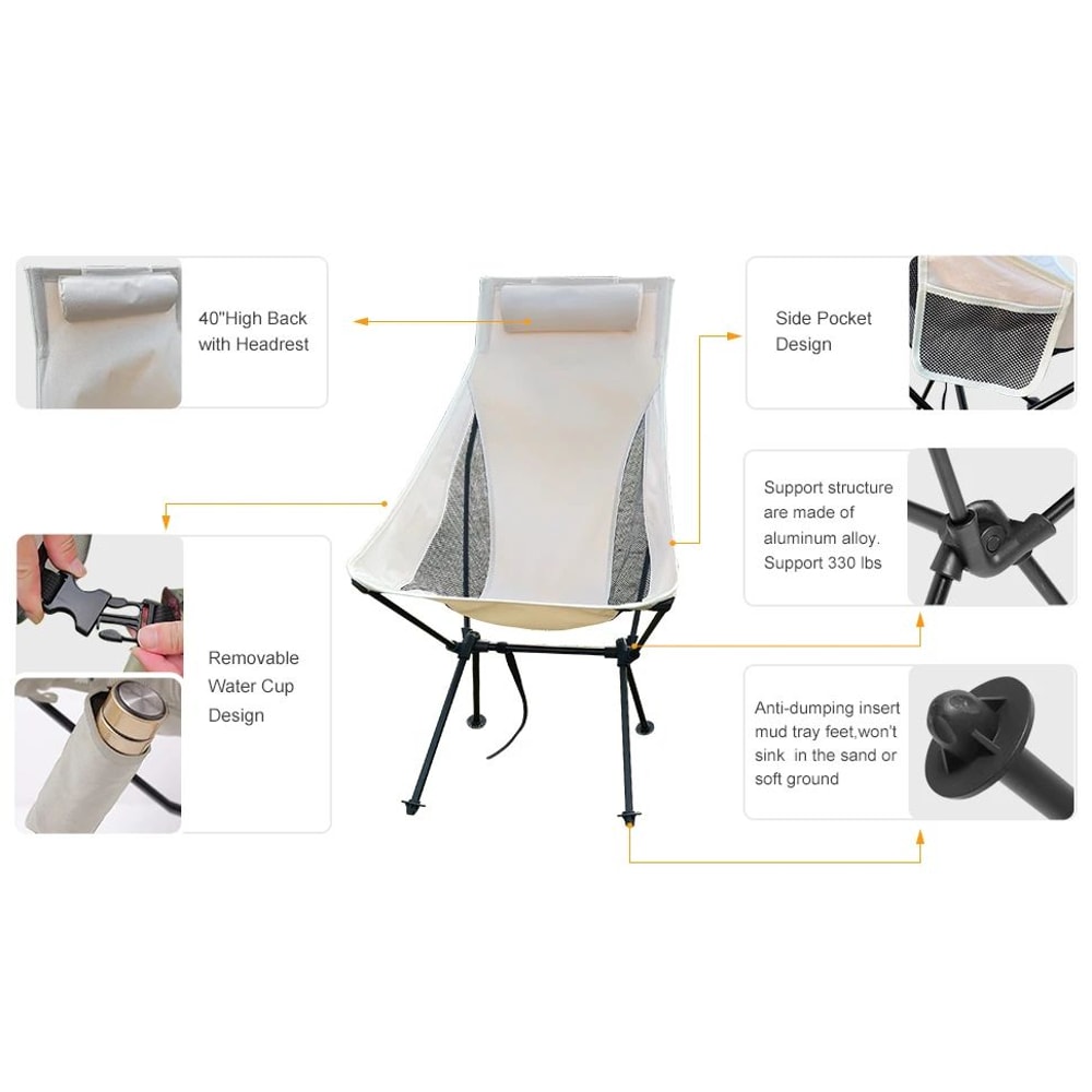 Westtune Portable Folding Camping Chair With Headrest Lightweight Outdoor Chair 8