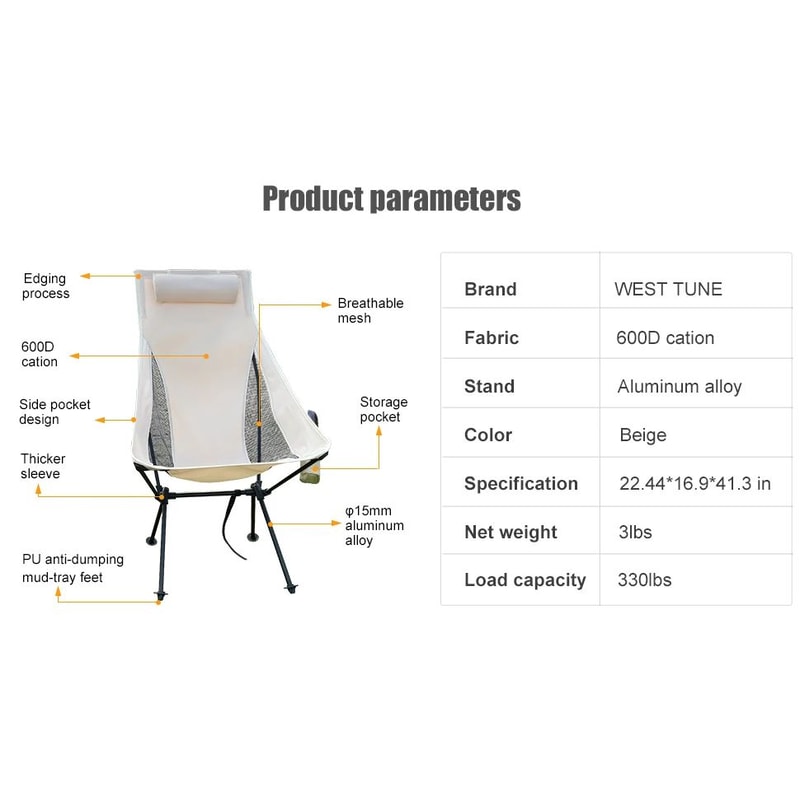 Westtune Portable Folding Camping Chair With Headrest Lightweight Outdoor Chair 9