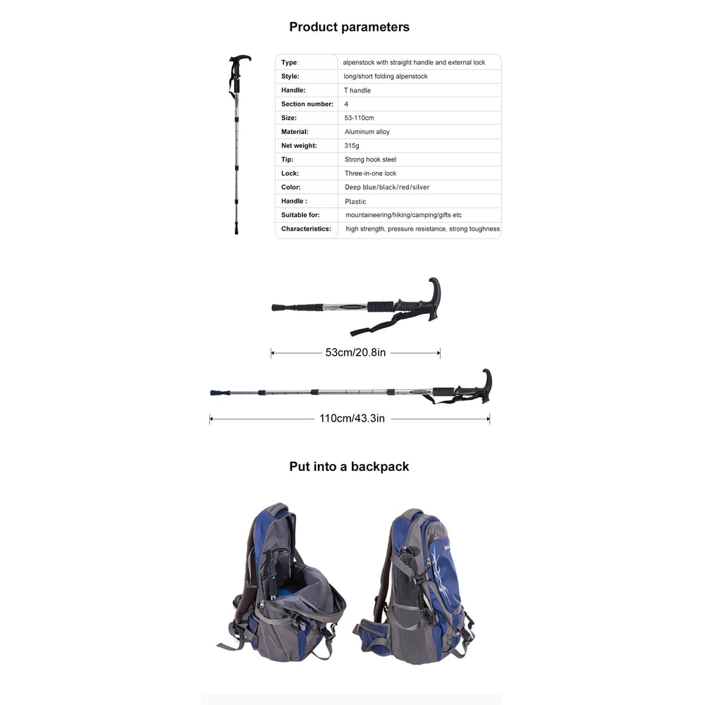 4Section Portable Folding Trekking Pole Lightweight Hiking Walking Stick 6