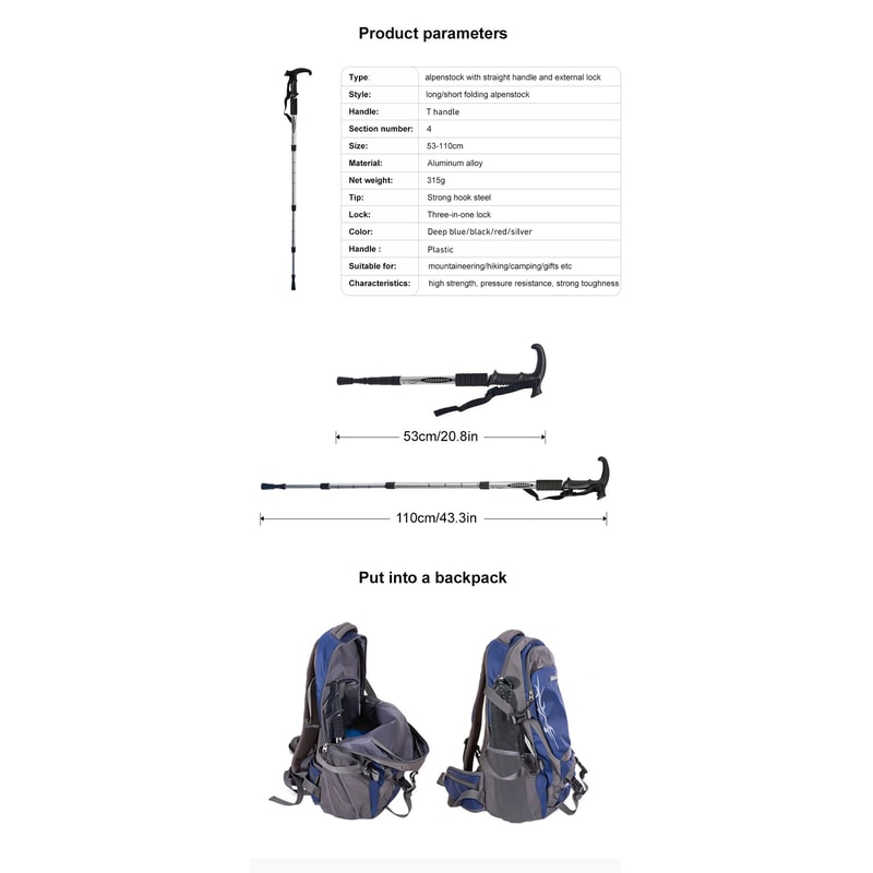 4Section Portable Folding Trekking Pole Lightweight Hiking Walking Stick 6