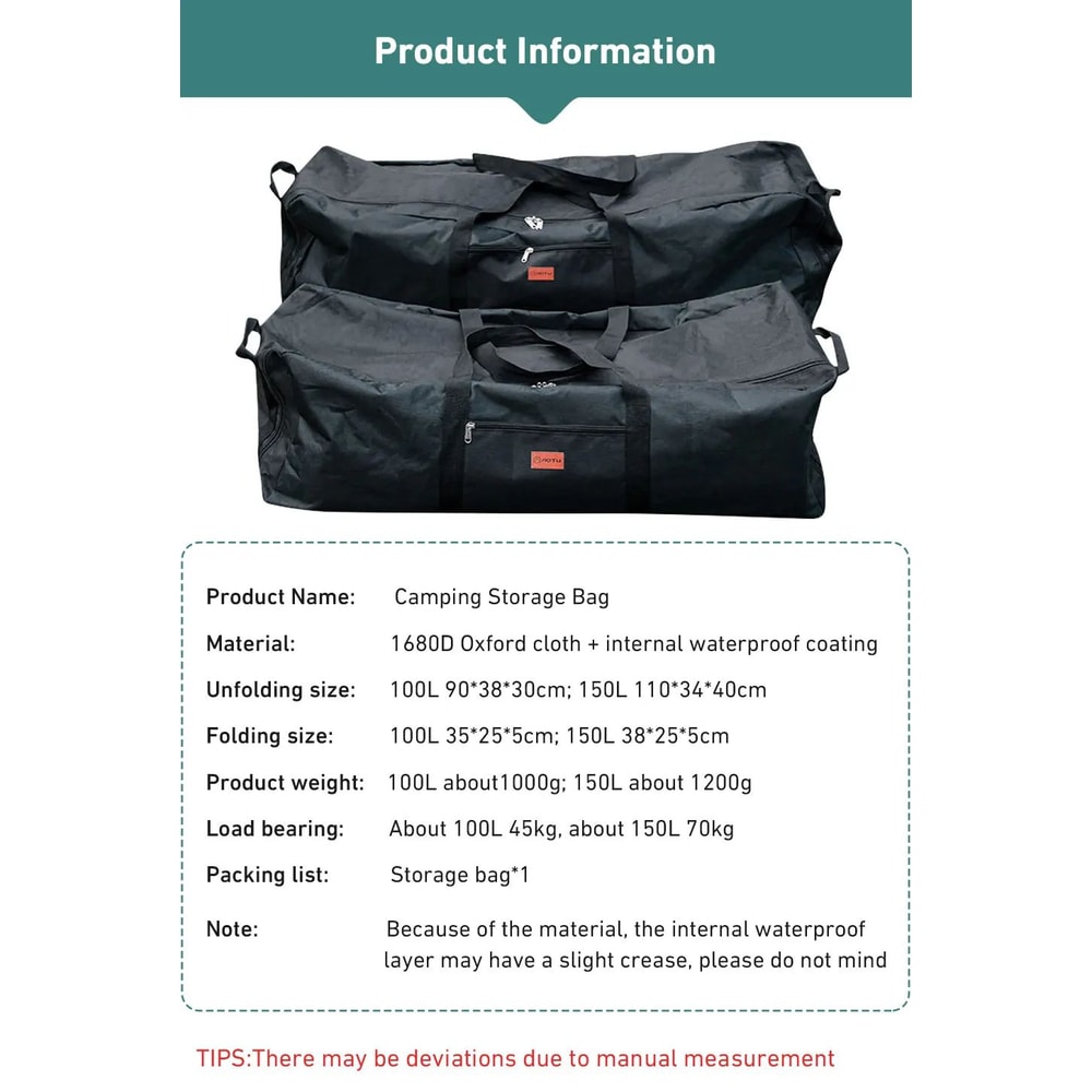 Westtune 100L Camping Tools Storage Bag Folding Large Capacity Travel Gear Organizer 7