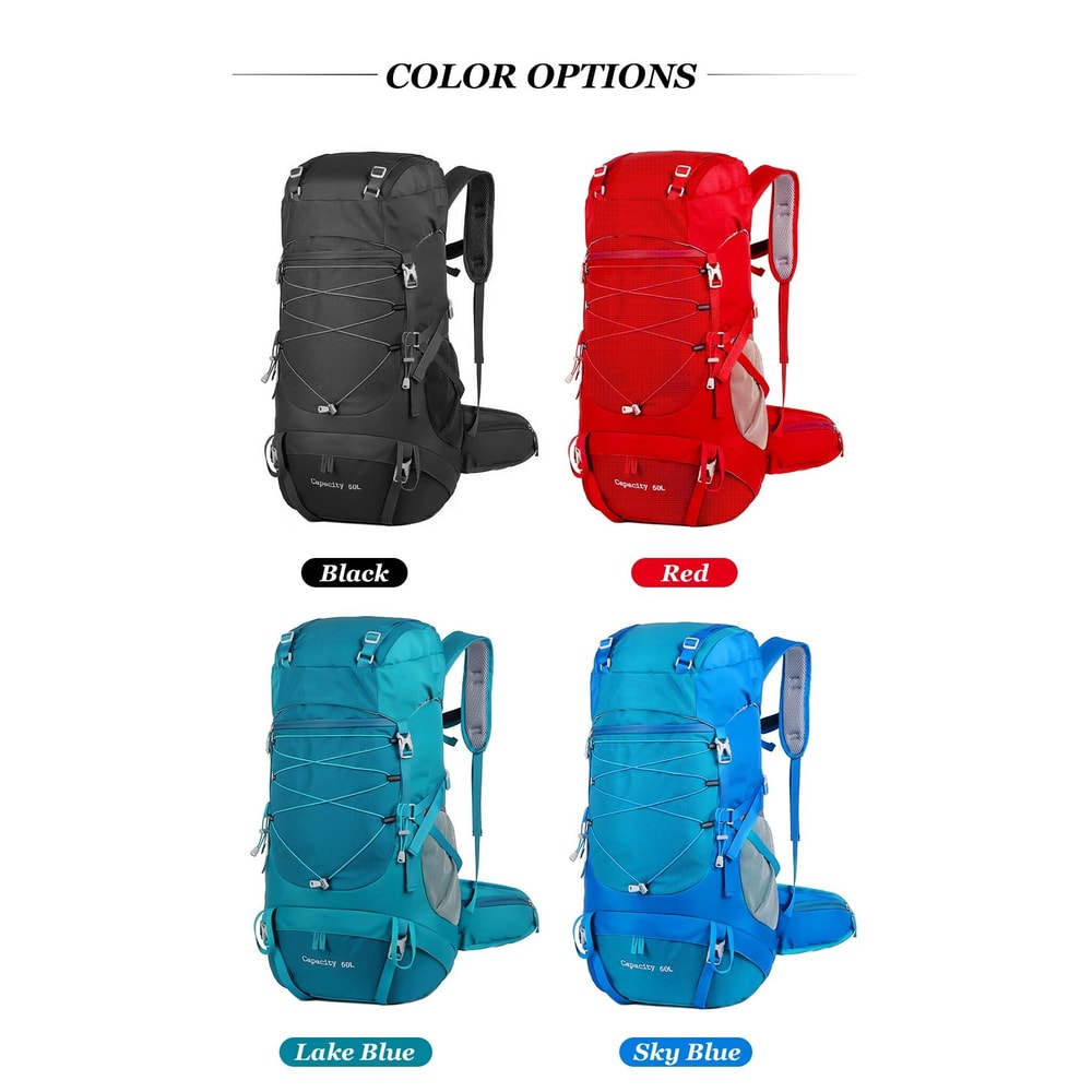 WESTTUNE 50L Hiking Backpack With Rain Cover Multifunctional Outdoor Rucksack 6