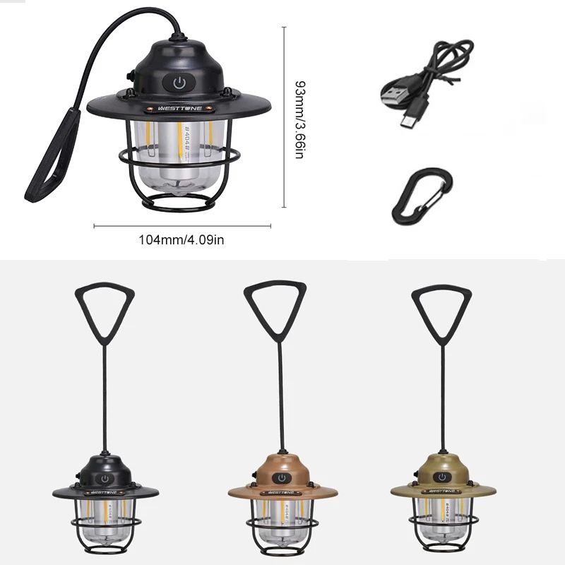 Portable Retro Camping Lantern Waterproof Dimmable Hanging Tent Light 4