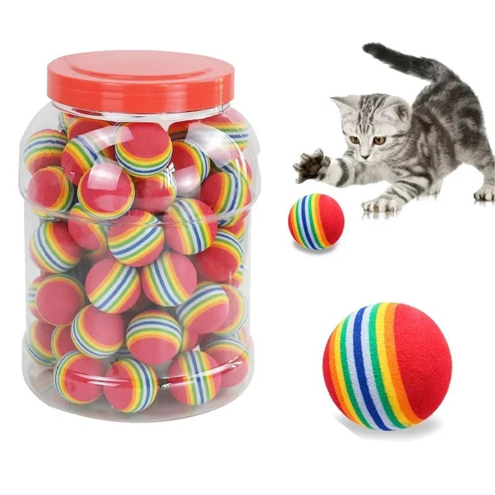 Rainbow Cat Toy Balls Interactive Chew And Play Training Balls For Cats And Dogs 0