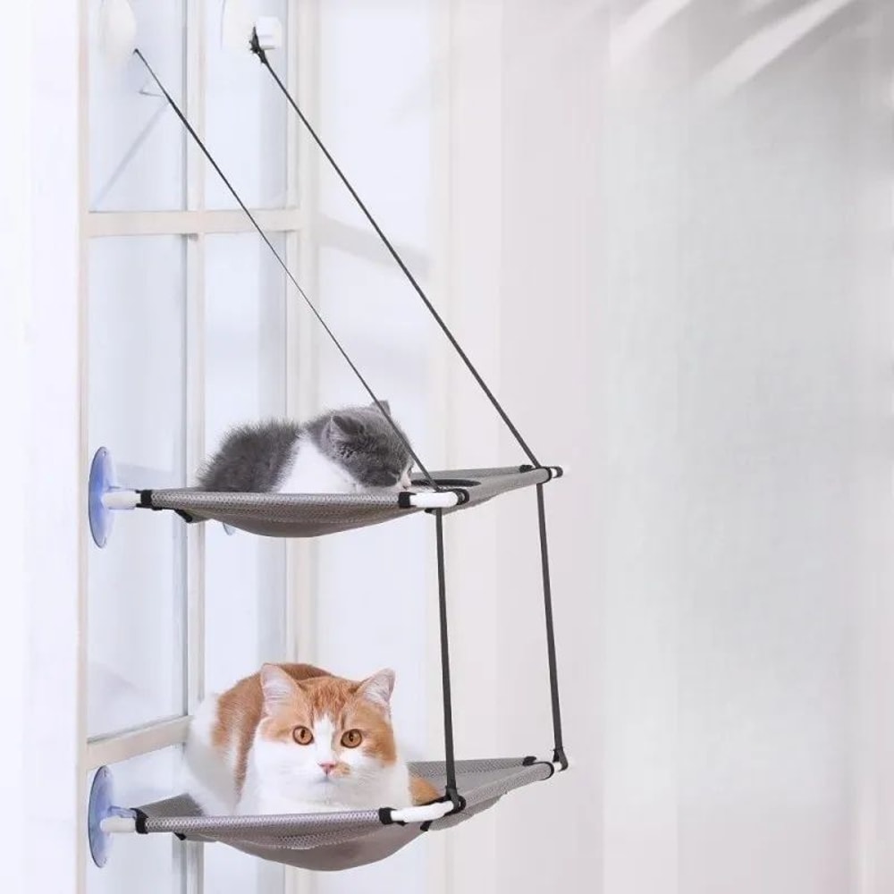Cat Hammock Window Bed Hanging Sunny Seat With Strong Suction Cups Double Decker Design 2