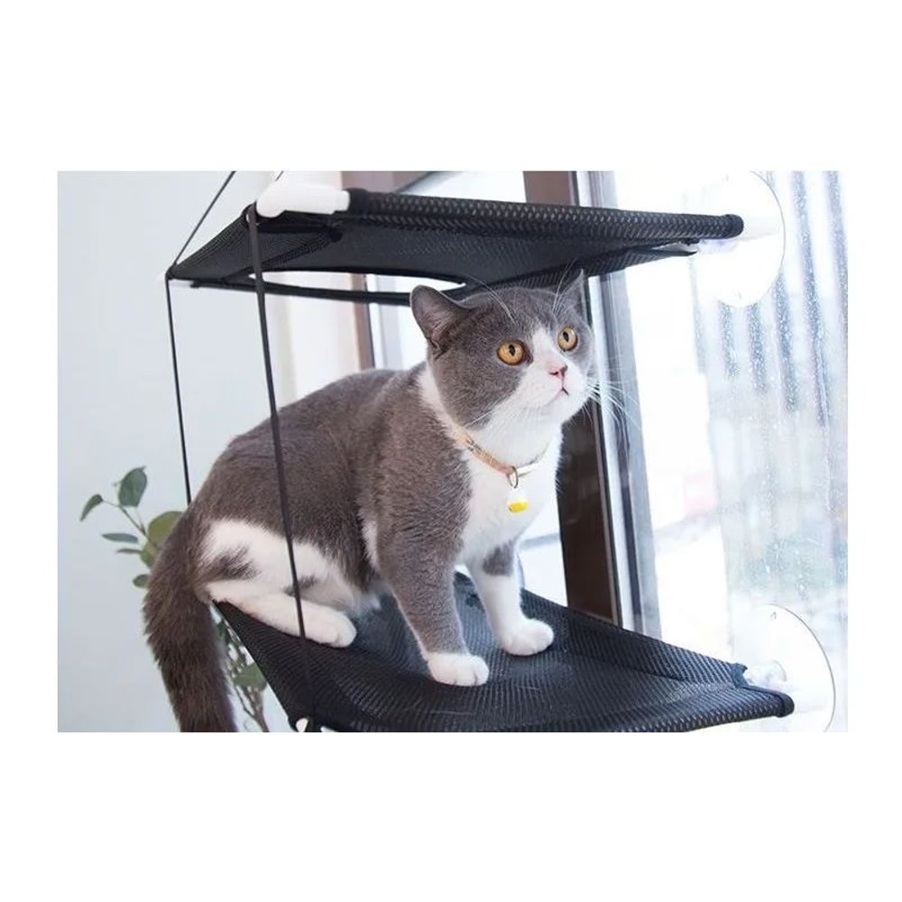 Cat Hammock Window Bed Hanging Sunny Seat With Strong Suction Cups Double Decker Design 10