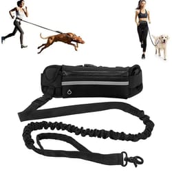 hands free dog leash for running and walking with reflective waist bag and elastic belt
