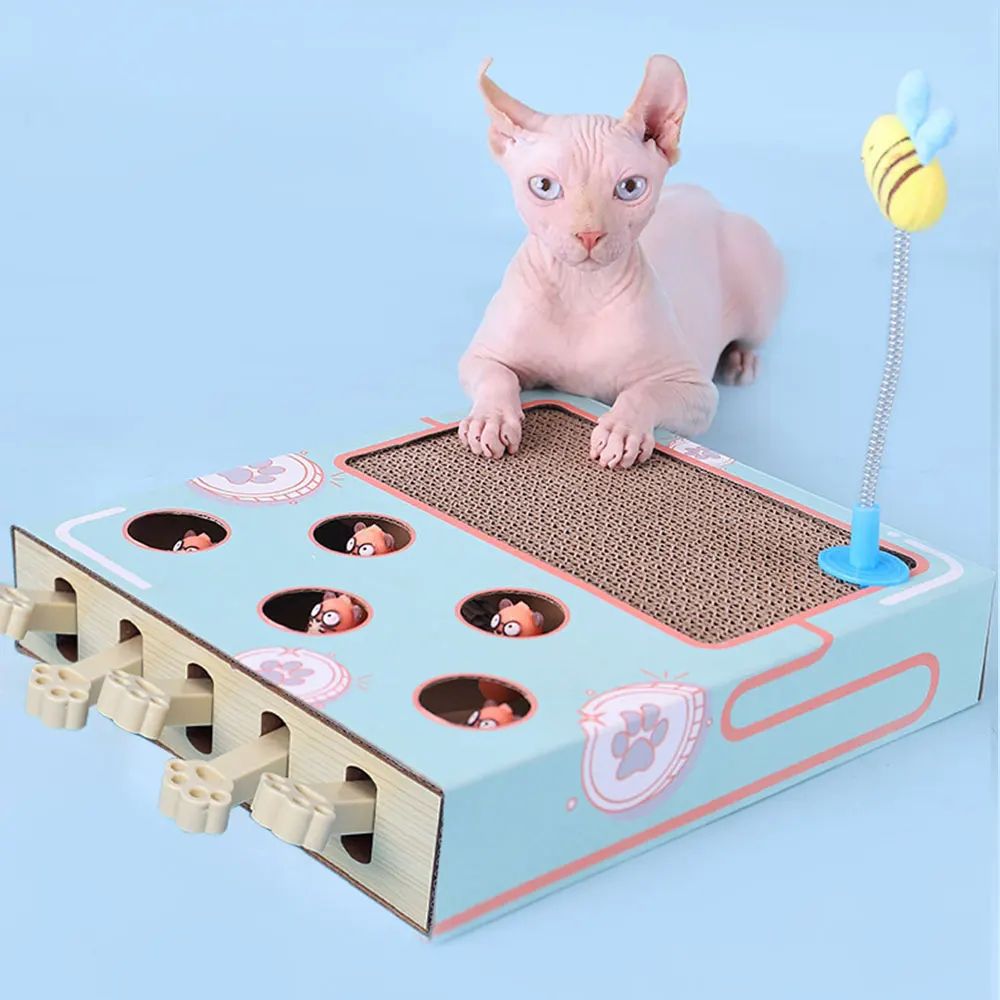Whack A Mole Cat Toy Interactive Scratching Board And Claw Grinding Play Box 7