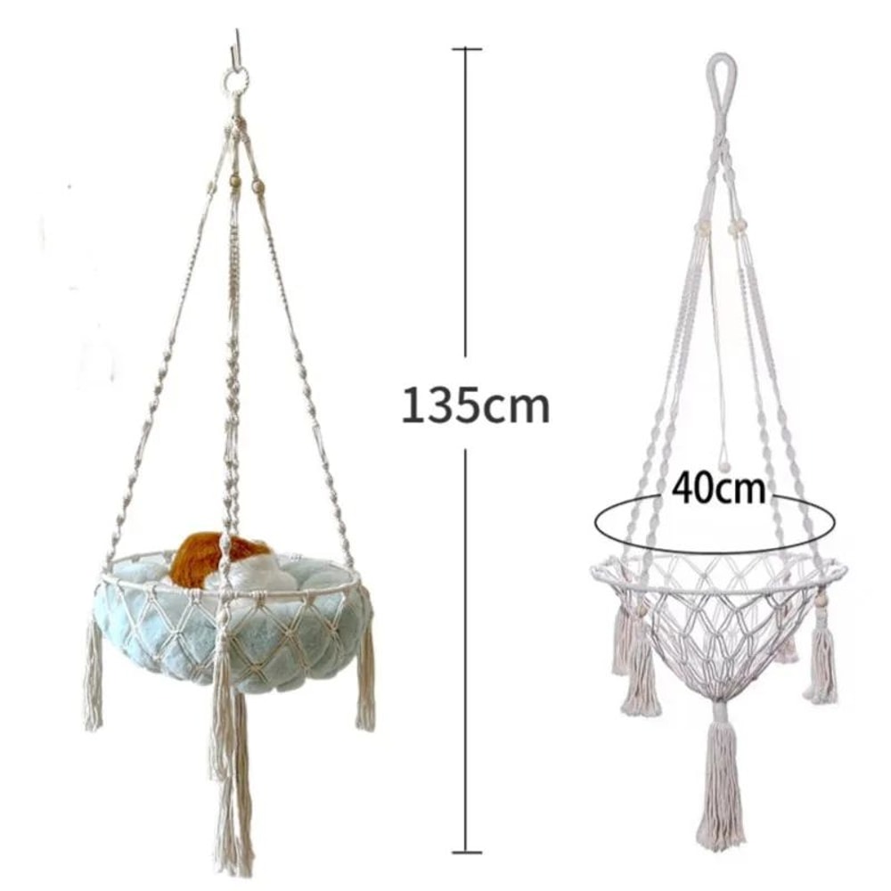 Hand Woven Cotton Rope Cat Hammock Hanging Pet Swing Basket For Indoor Use 5