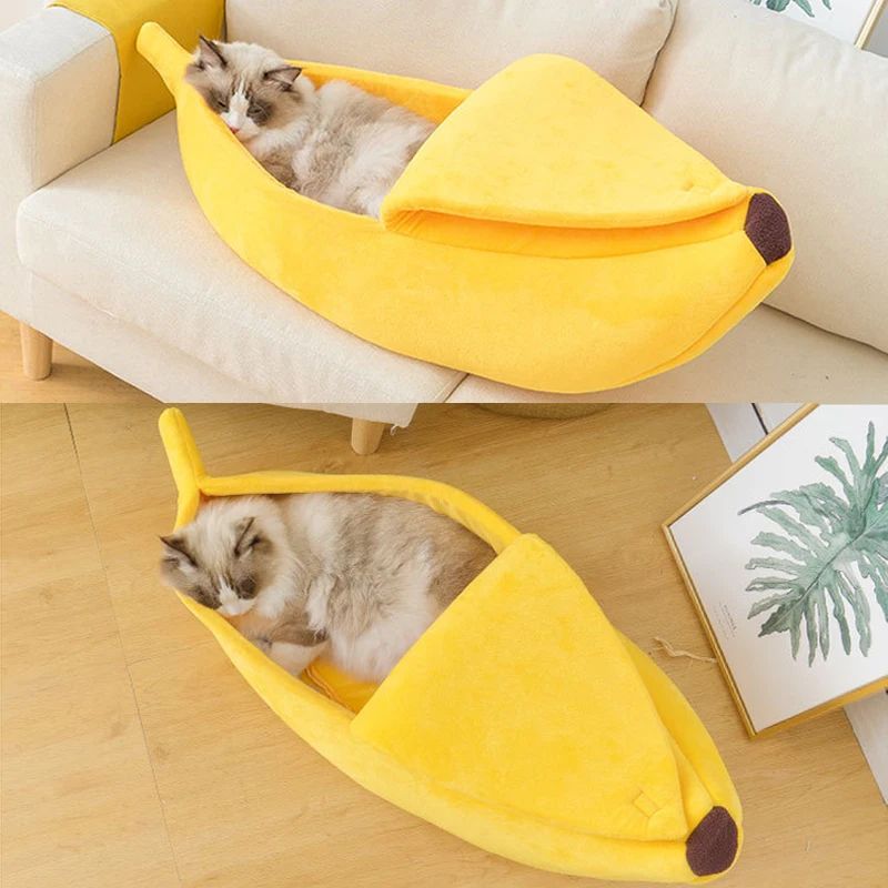 Winter Banana Cat Bed Cute Cozy Pet House Warm Portable Cat And Dog Cushion 1