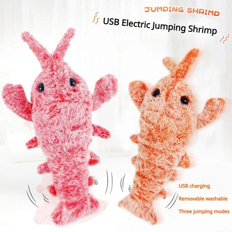 Electric Lobster Cat Toy USB Rechargeable Jumping Shrimp Plush Interactive Pet Toy 0