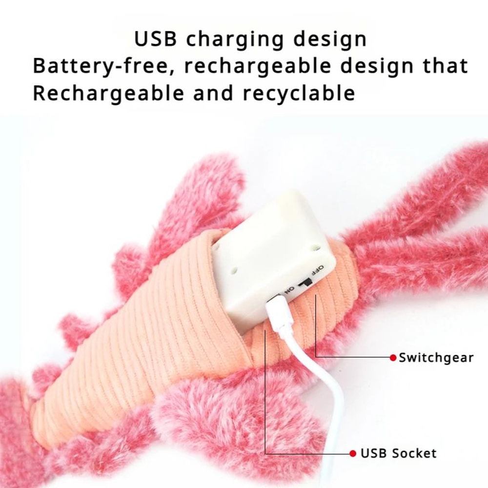 Electric Lobster Cat Toy USB Rechargeable Jumping Shrimp Plush Interactive Pet Toy 3