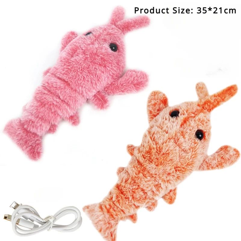 Electric Lobster Cat Toy USB Rechargeable Jumping Shrimp Plush Interactive Pet Toy 4