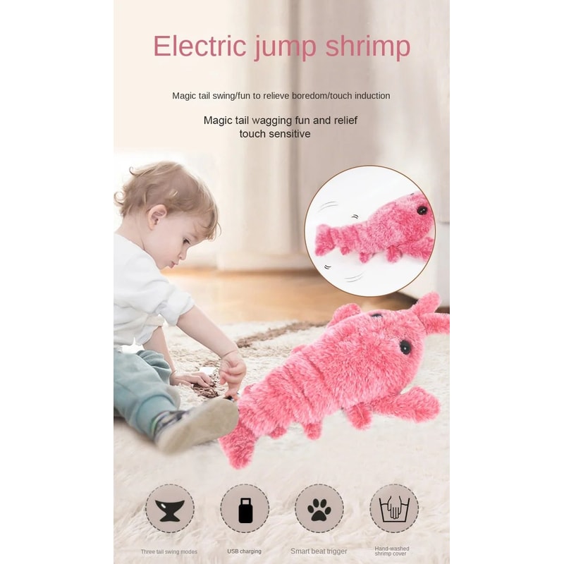 Electric Lobster Cat Toy USB Rechargeable Jumping Shrimp Plush Interactive Pet Toy 5