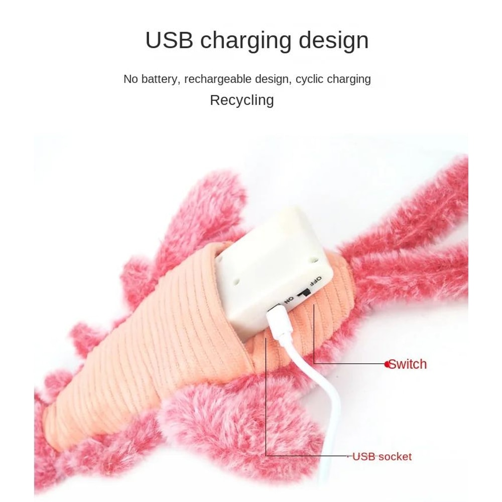 Electric Lobster Cat Toy USB Rechargeable Jumping Shrimp Plush Interactive Pet Toy 7