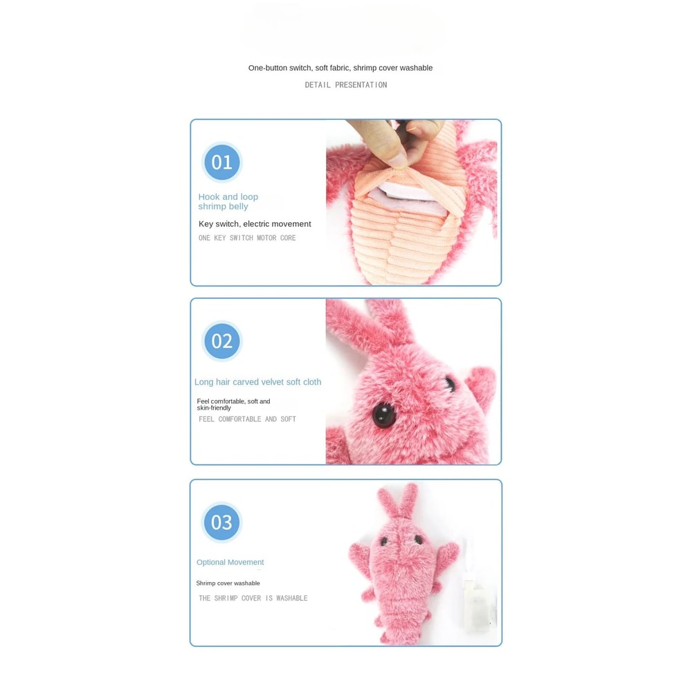 Electric Lobster Cat Toy USB Rechargeable Jumping Shrimp Plush Interactive Pet Toy 9