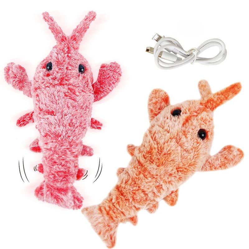Electric Lobster Cat Toy USB Rechargeable Jumping Shrimp Plush Interactive Pet Toy 11