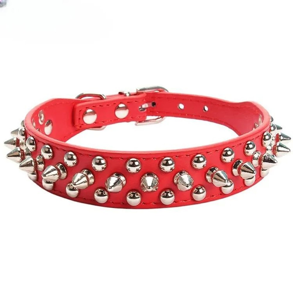 Adjustable PU Leather Spiked Dog Collar Punk Rivet Neck Strap For Small Dogs And Cats 15