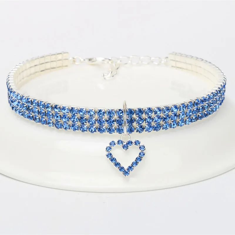 Three Row Rhinestone Pet Collar Elastic Sparkling Necklace For Cats And Dogs 15