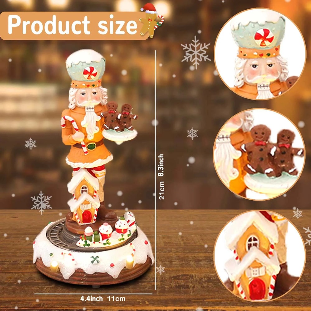 Christmas Gingerbread Nutcracker Figurine With LED Light And Rotating Train Decor 4