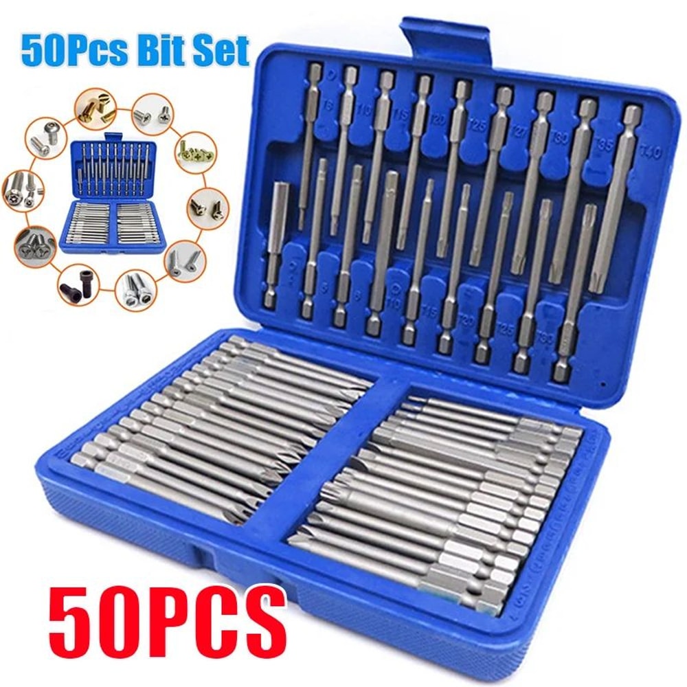 50 Piece Extra Long 75mm Security Bit Set Torx Star And Hex Screwdriver Bits 0