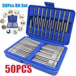 50 piece extra long 75mm security bit set torx star and hex screwdriver bits