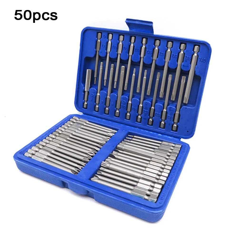50 Piece Extra Long 75mm Security Bit Set Torx Star And Hex Screwdriver Bits 11
