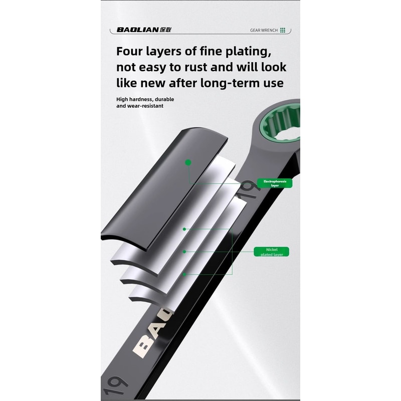 BAOLIAN Dual Directional Fast Plum Blossom Ratchet Wrench IndustrialGrade DualUse Opening Tool 12