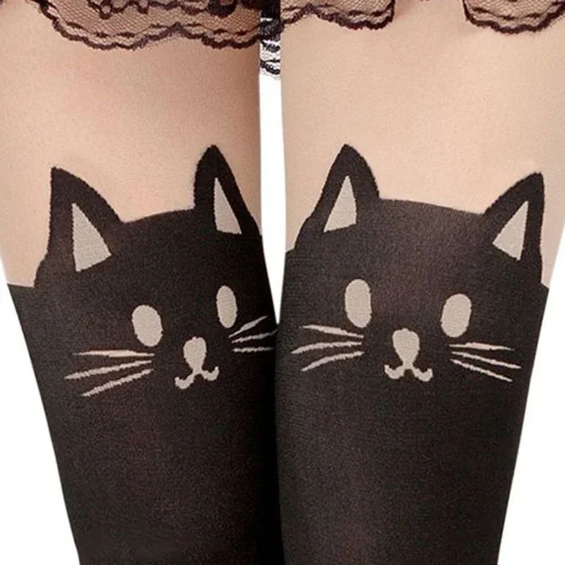 Women Cute Black Cat Printed Knee High Socks Warm Soft Over The Knee Romantic Cat Themed Socks 1