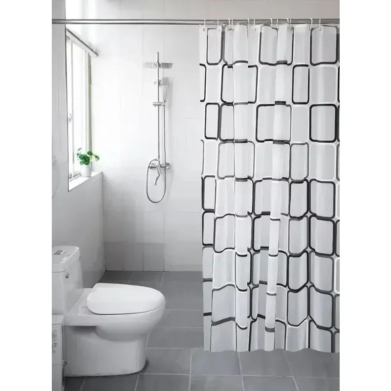 Waterproof Bathroom Shower Curtain Modern Geometric Plaid Pattern Translucent Decorative Curtain 0