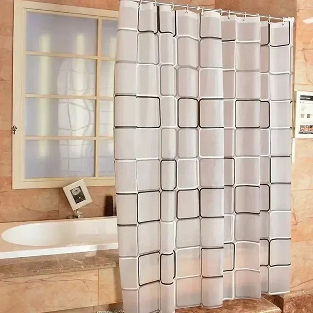 Waterproof Bathroom Shower Curtain Modern Geometric Plaid Pattern Translucent Decorative Curtain 1