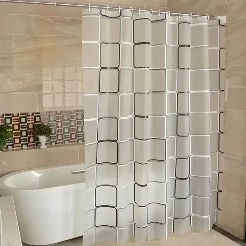 Waterproof Bathroom Shower Curtain Modern Geometric Plaid Pattern Translucent Decorative Curtain 2